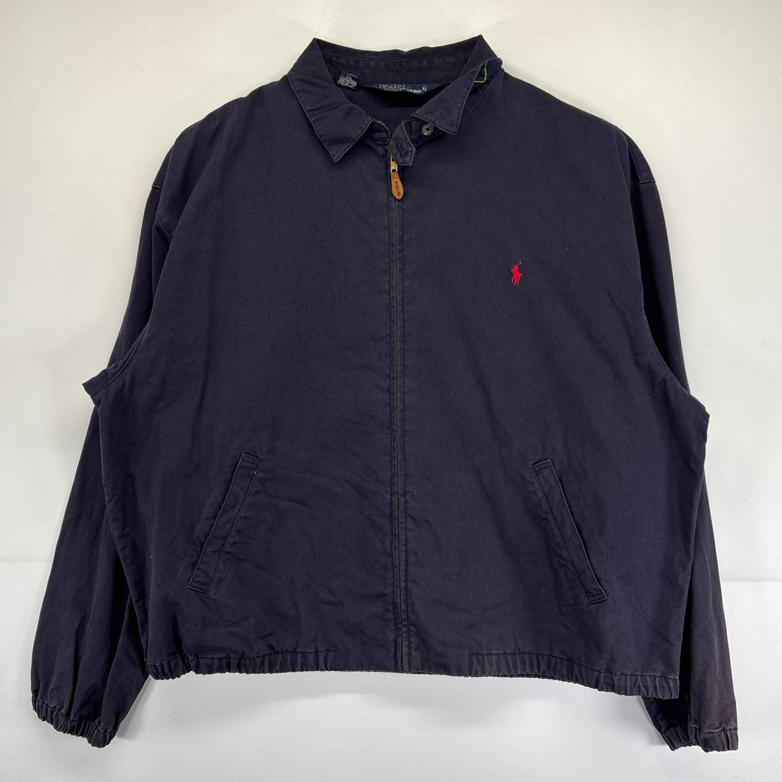 古着 ポロバイラルフローレン Polo by Ralph Lauren スウィングトップジャケット 大きいサイズ チンスト ワンポイントロゴ刺繍 フルジップ 2XL ブラック メンズ