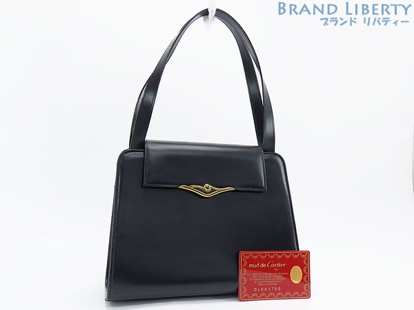 レア新品同様カルティエヴィンテージサファイアラインハンドバッグダークネイビーカーフレザーL100005801
