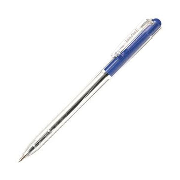 （まとめ）TANOSEE ノック式油性ボールペン0.7mm 青（軸色：クリア）1パック（10本）(50セット)