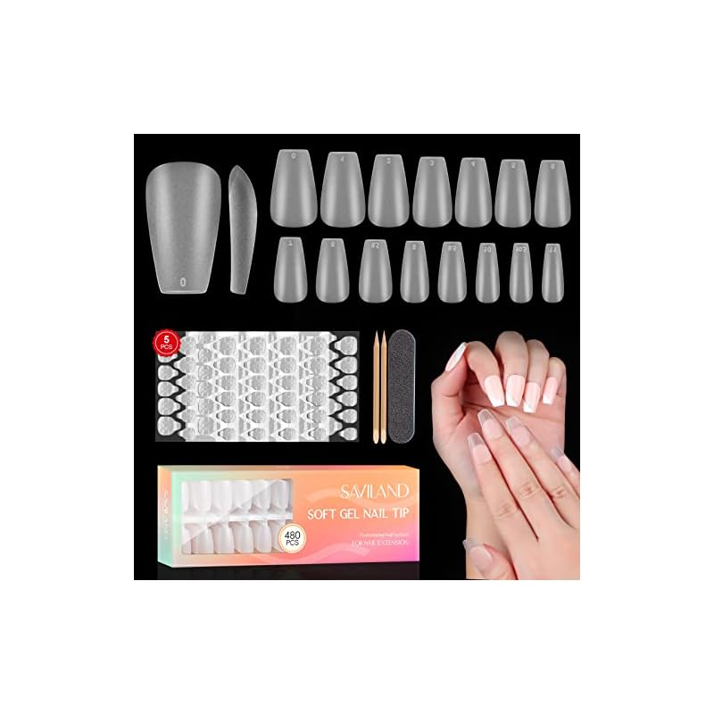 Saviland ネイルチップ 超薄 480pcs サンディング済み クリアマットネイルチップ セット 自然なフィット感 15サイズ 初心者向け ネイル長さだし&DIY用 02