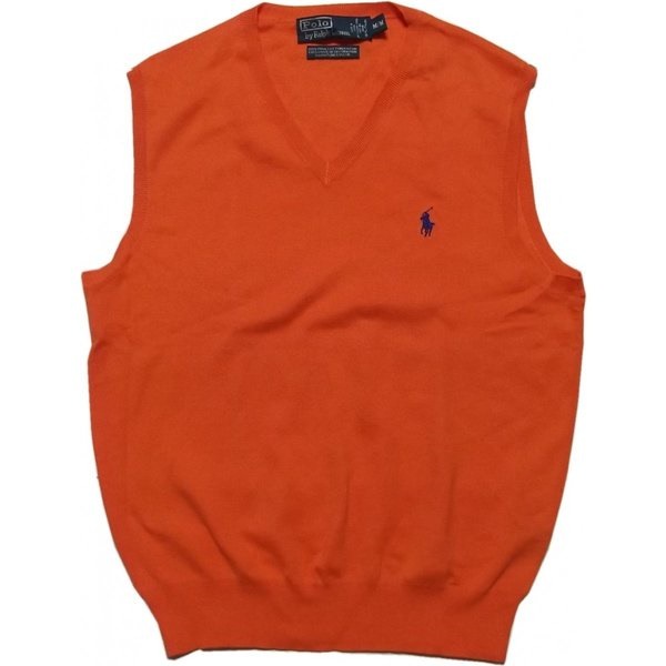 LA直輸入 ラルフ メンズ ワンポイント ピマ コットン V ネック ベスト オレンジ 868