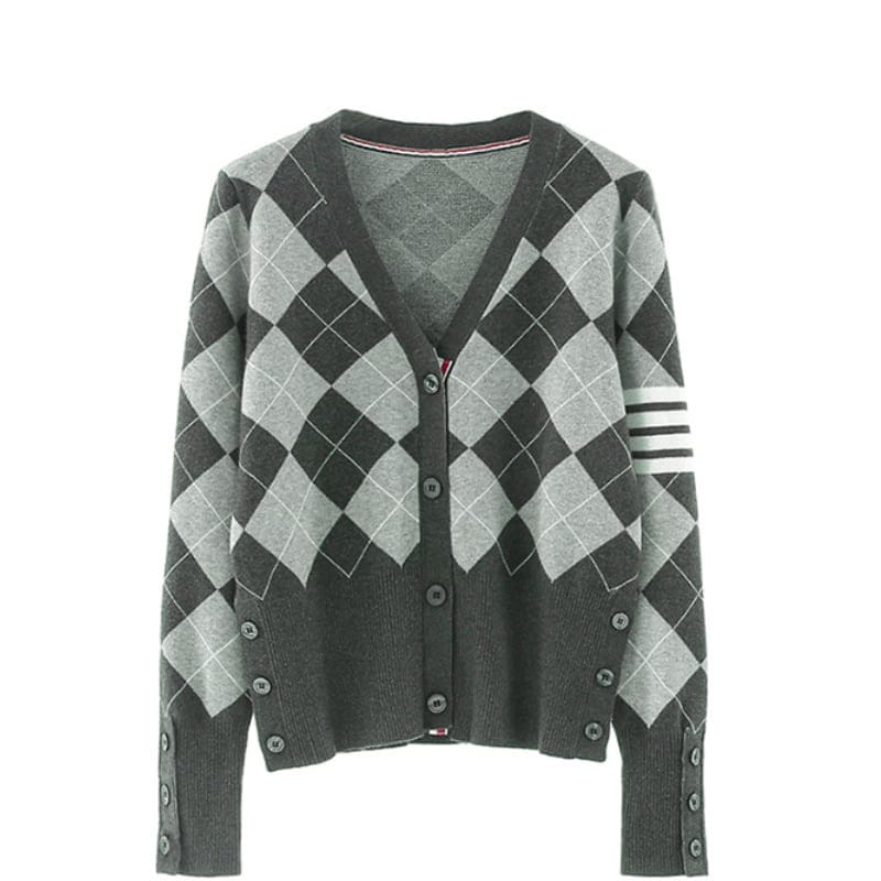 レディース トップス ニット セーター ダイヤ柄 グレー カーディガン モノトーン 273 5,830円