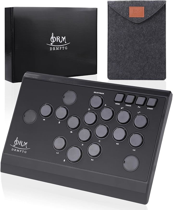 高コスパモデル DRM Slim レバーレス アケコン レバーレスコントローラー 静音 マットブラック 応答速度0.8ms 薄型 軽量 ホットスワップ対応( Black, PC版)