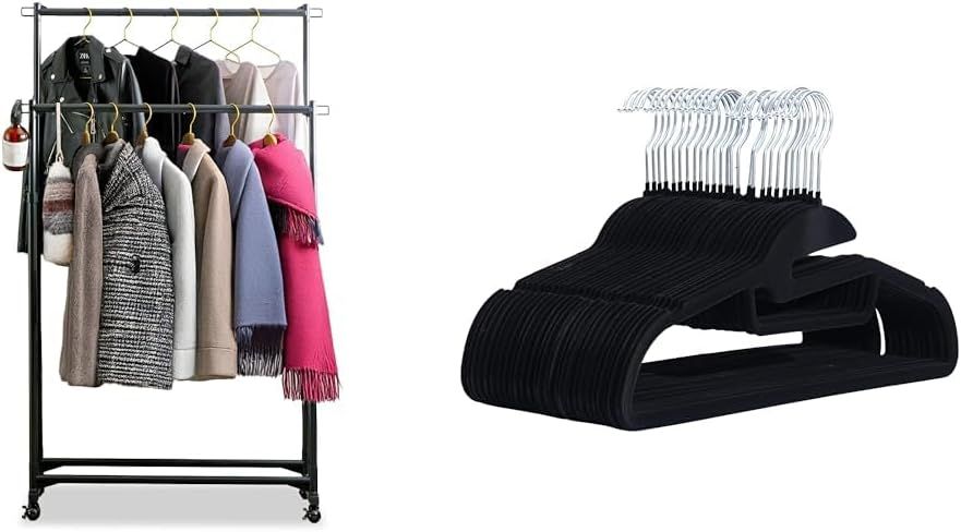 スタイルハンガーハード【リニューアル】 ハンガーラック ダブルタイプ 安心の高耐荷重 幅約93×奥行約43×高さ約116～172 高さ調節 ボール型キャスター サイドフック付き 360度