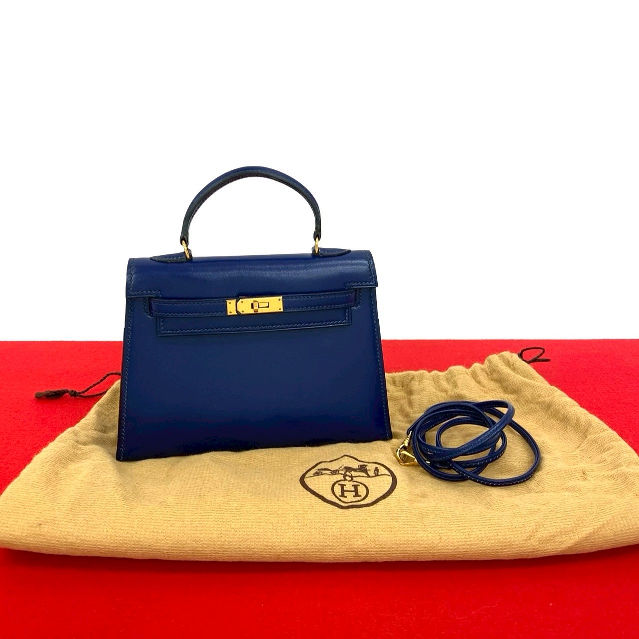 ヴィンテージ ミニミニケリーショルダーバッグ ボックスカーフ ブルー 36959