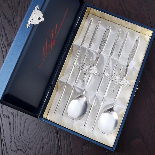 H.JIN 蝶 銀 箸スプーンペアセット カトラリーセット 鶴 送料無料 高級 韓国食器 韓国製 箸 スプーン プレゼント 還暦 結婚 お祝い 敬老の日