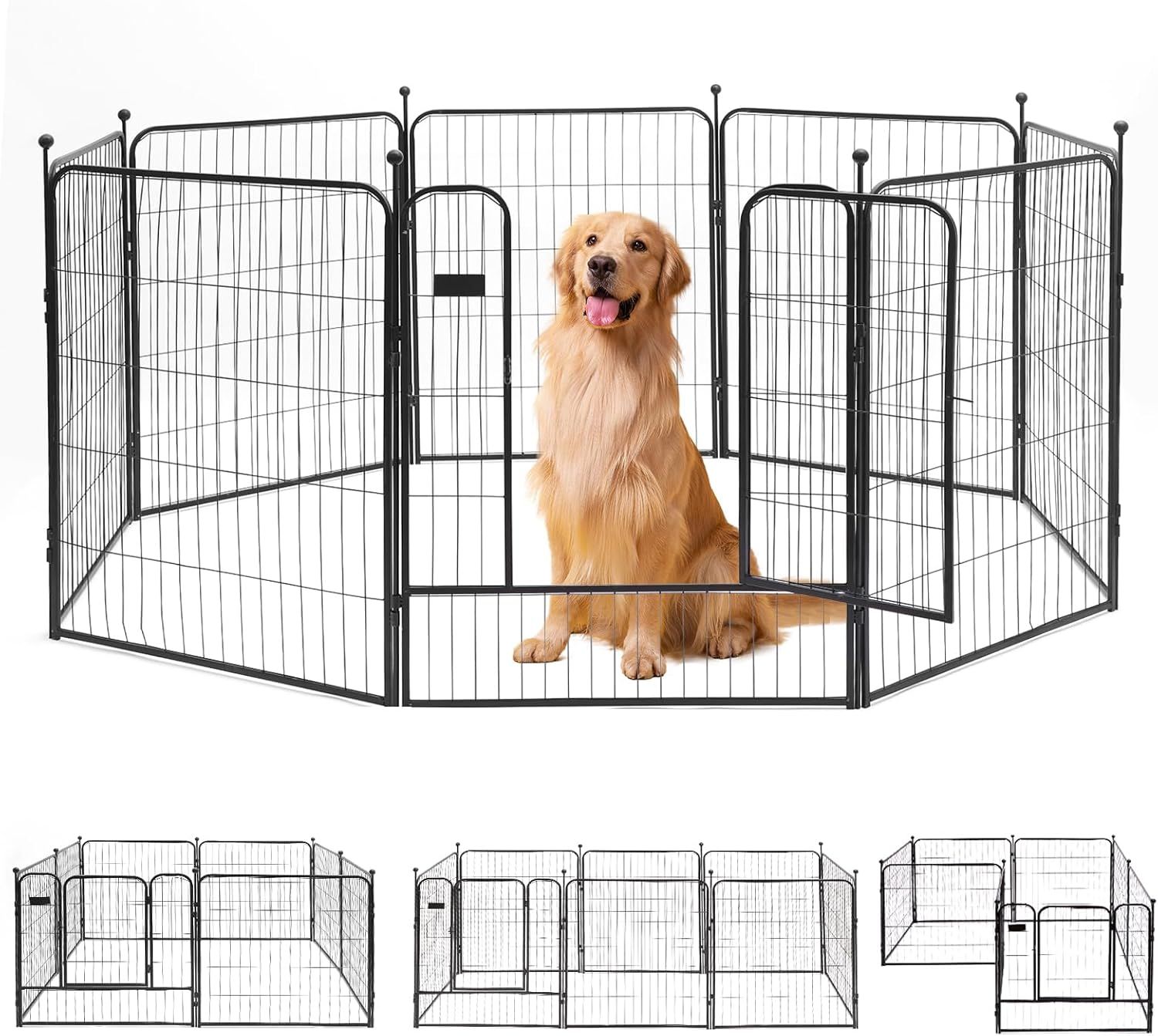 ペットサークル 犬 サークル 大型犬 中型犬用 80cm 100cm ゲージ ペットフェンス 折り畳み式 スチール製 室内室外兼用 (8枚)