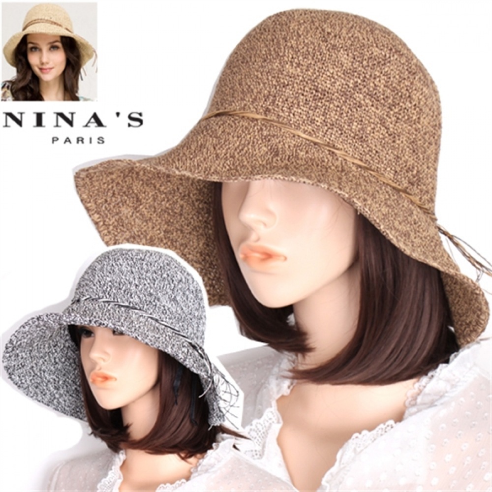 (Ninas Paris) ツートンカラーの麦わら織りナチュラルバンジーブリムハット (9SS113)