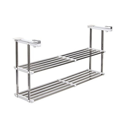 他サイト： TAKUBO 伸縮はさみ棚 ステンレス 2段 HM2-90L　幅55～95cm 奥行26 高さ45cm 吊戸棚 キッチン収納の商品画像