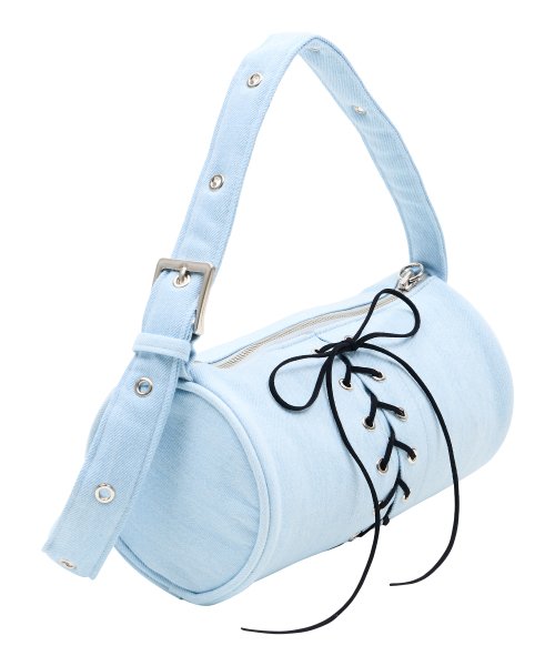 2WAY BELTED STRAP BARREL BAG SMALL_LIGHT WASH DENIM