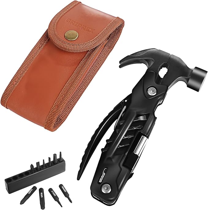 マルチツール キャンプギア アウトドア 14種類の道具箱 ポーチ付き サバイバル (本革ポーチ付き)