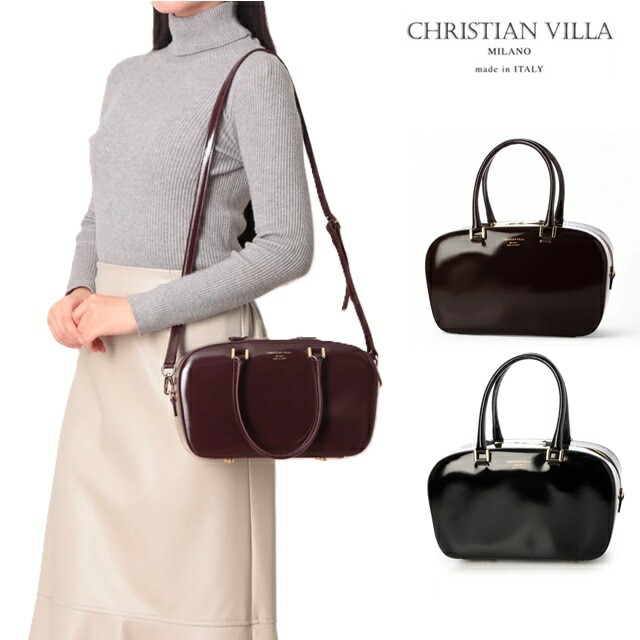 CHRISTIAN VILLA クリスチャンヴィラ ハンド バッグ 2WAY ショルダーバッグ レディース イタリア製 牛革 ガラスレザー 6345 新カラー 25AW