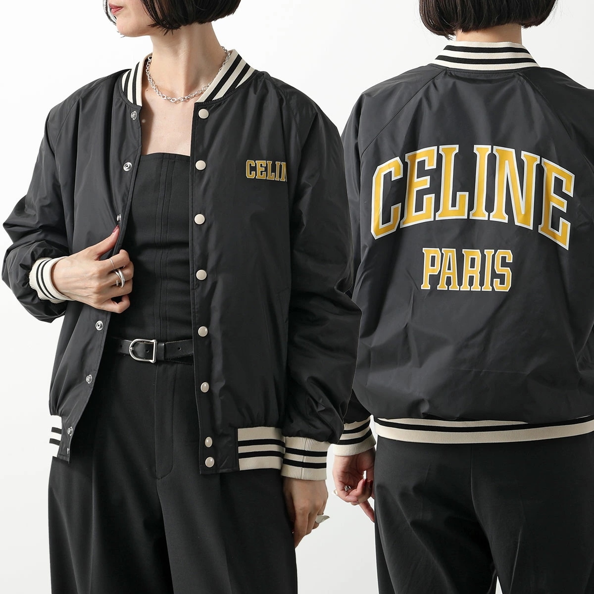 CELINE セリーヌ ジャケット 2W19B905V.38NO レディース テディジャケット ロゴ ナイロン 長袖 ブルゾン スタジアムジャンパー ブラックその他 アウター