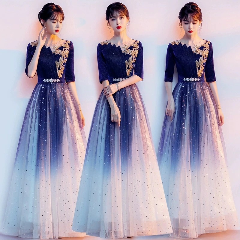 演奏会ドレス ロングドレス ネイビー ワイン赤 ベロア ベルベット イブニングドレス 紺色 ワインレッド 発表会ドレスパーティードレス 結婚式ドレス 二次会ドレス 大きいサイズ ドレス ロング Aライ