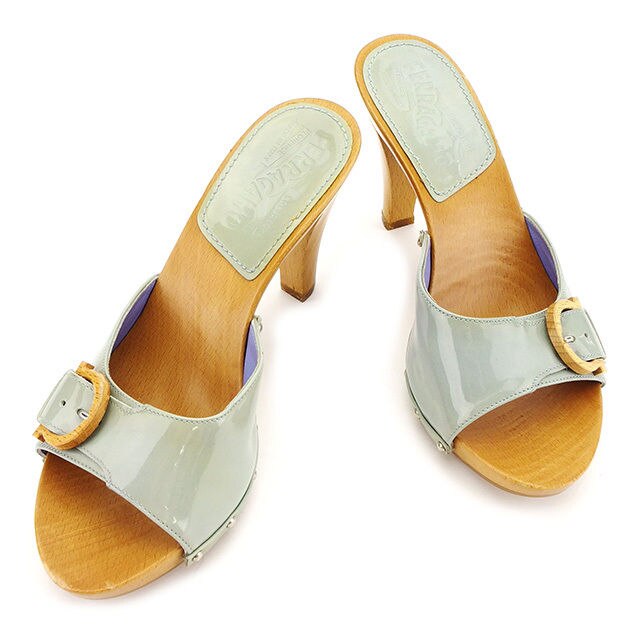 サンダル シューズ 靴 ウッドガンチーニ 4C グリーン ベージュ シルバー 中古