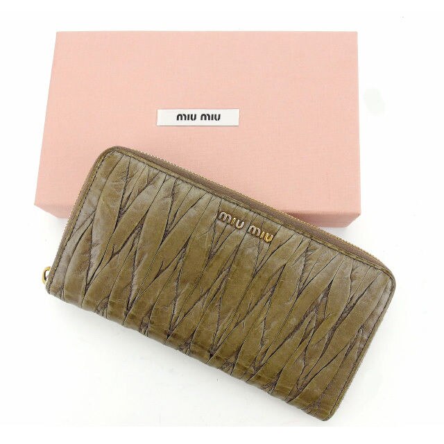 長財布 ラウンドファスナー マテラッセ カーキ ゴールド 中古