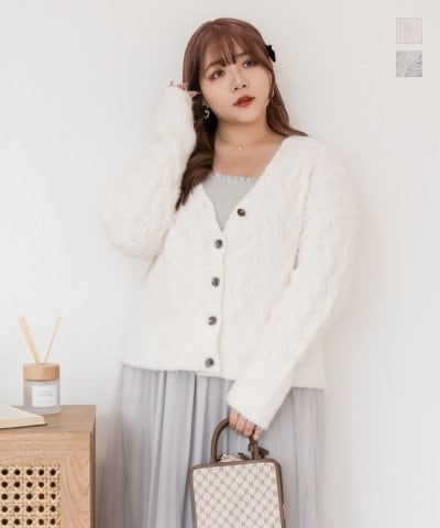 大きいサイズ レディース LL 3L 4L XL XXL XXXL ケーブル編みニットカーディガン 5,064円