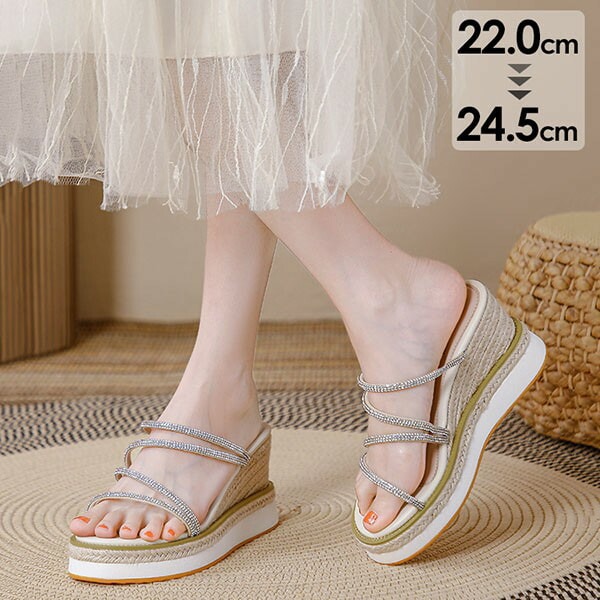 【新品追加】厚底ミュール ウェッジヒール キラキラ 可愛い 厚底 ミュール ヒール9cm レディース サンダル ベージュ ウェッジヒールサンダル かかとなし 普段履き サマー 夏 シューズ 小さいサイ
