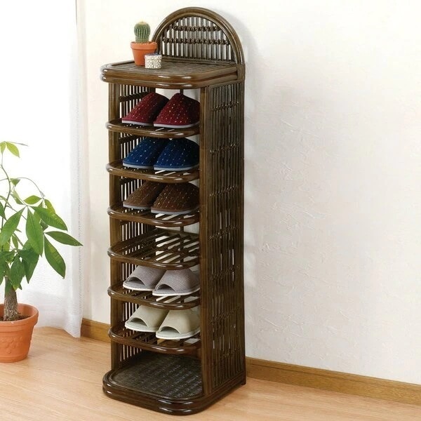 スリッパラック 7段 籐 ラタン製 幅35cm スリッパ立て スリッパスタンド スリッパ入れ スリッパ 収納 ルームシューズ ラック 玄関収納 下駄箱 収納ラック