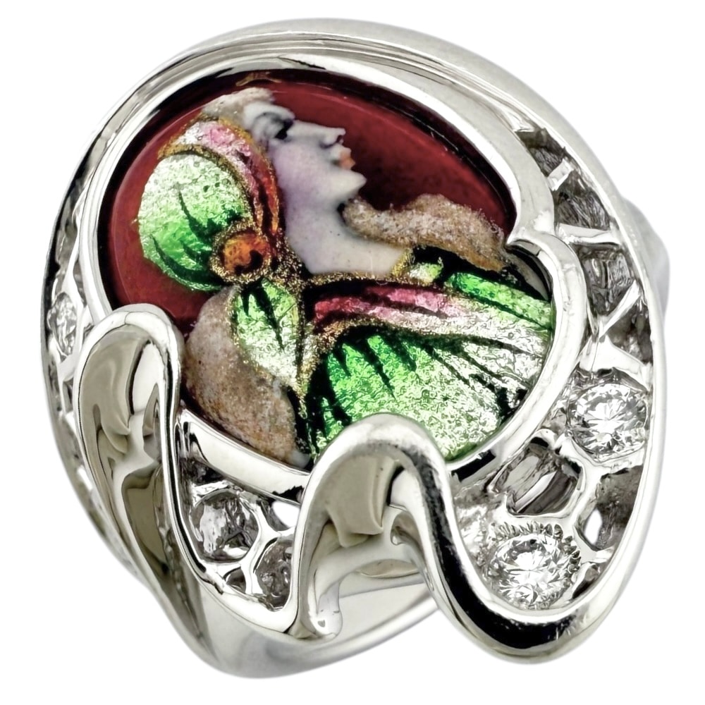 梶光夫 エマーユ リング 指輪 13.5号 18金 K18ホワイトゴールド ダイヤモンド MITSUO KAJI 中古 美品 149,600円