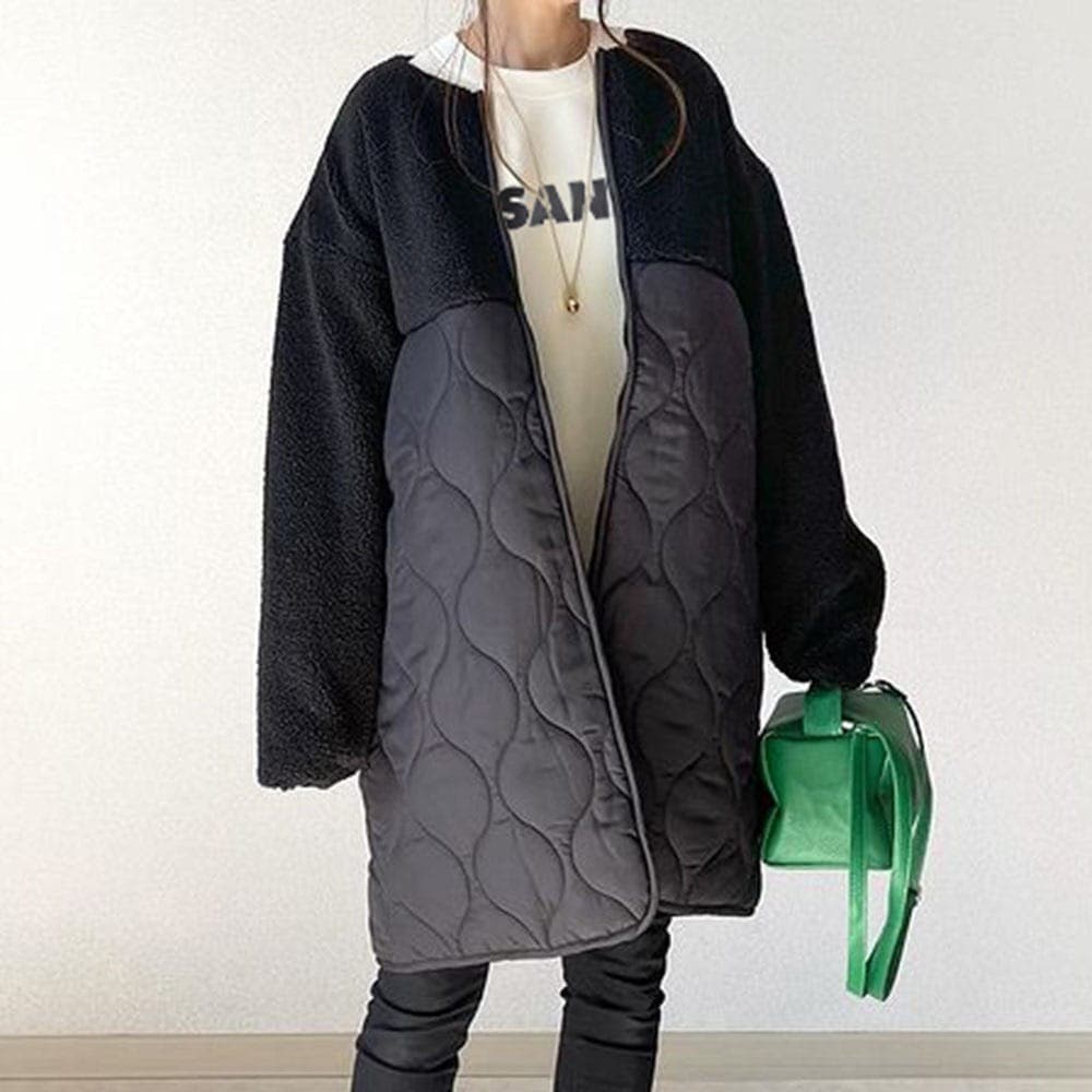 【 今季大注目のアップ】 ジッパー 切り替えレトロロングラウンドネック中綿コート