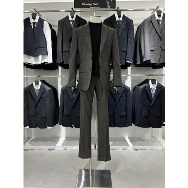 メンズダークベージュ秋冬スーツウール混紡カジュアルデイリースーツ