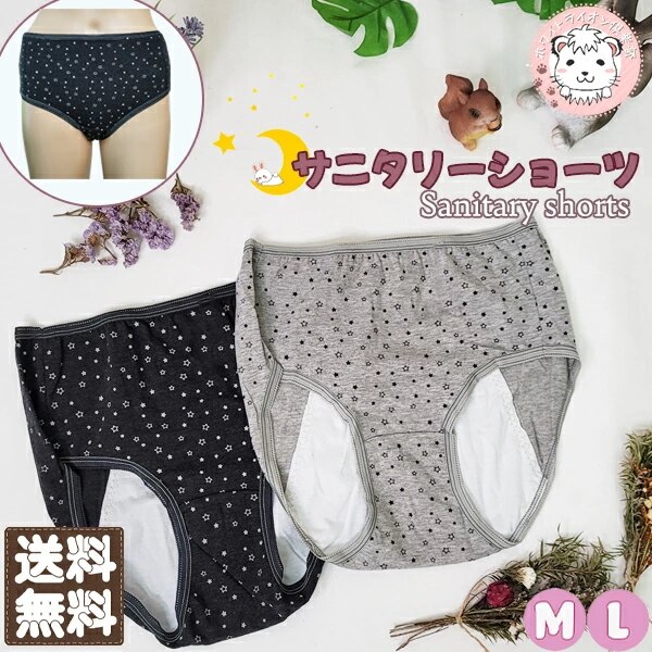 サニタリーショーツ ナイト用 星柄 生理用ショーツ 夜用 4枚セット M/L