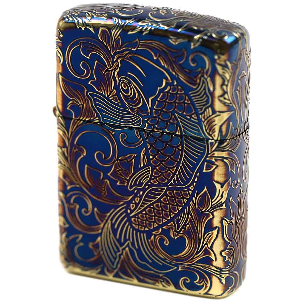 ZIPPO ジッポー ジッポライター アーマー 金タンク ゴールド 昇鯉 アラベスク 5面彫刻 オーロラ加工 162GI-CARP5