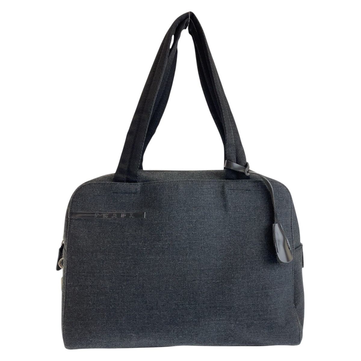 美品 プラダスポーツ グレー ブラック シルバー金具 キャンバス トートバッグ ショルダーバッグ 男女兼用 レディース 503027