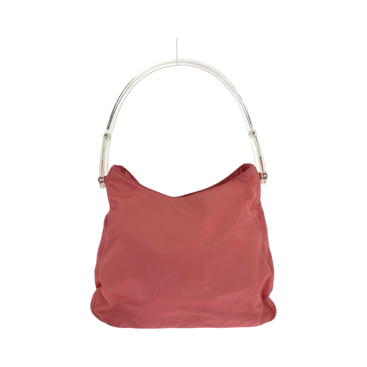 美品 テスート 三角ロゴプレート ピンク クリア シルバー金具 ナイロン ショルダーバッグ 肩掛け レディース 504036