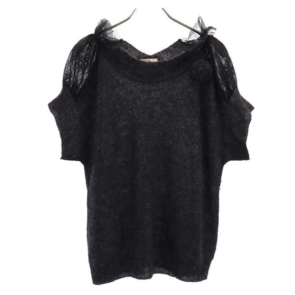 ウールブレンド デザイン 半袖 デザイン セーター 38 グレー系 ニット レディース