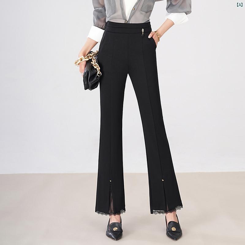 レディース　ファッション　オシャレ　シンプル ブーツ カット パンツ 春秋 カジュアル シガレットパンツ ズボン ブラック 論争 ハイウエスト スリミング ベルボトムパンツ