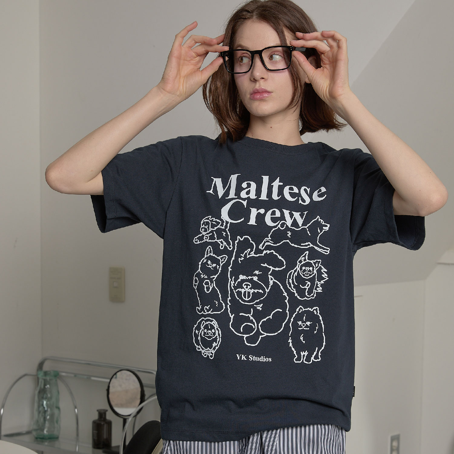 Maltese crew line graphic half sleeve T-shirt NAVY