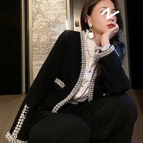 【取寄：納期2週間】ジャケット アウター 長袖 ノーカラー パールライン レディース 無地 体型カバー 夏 春