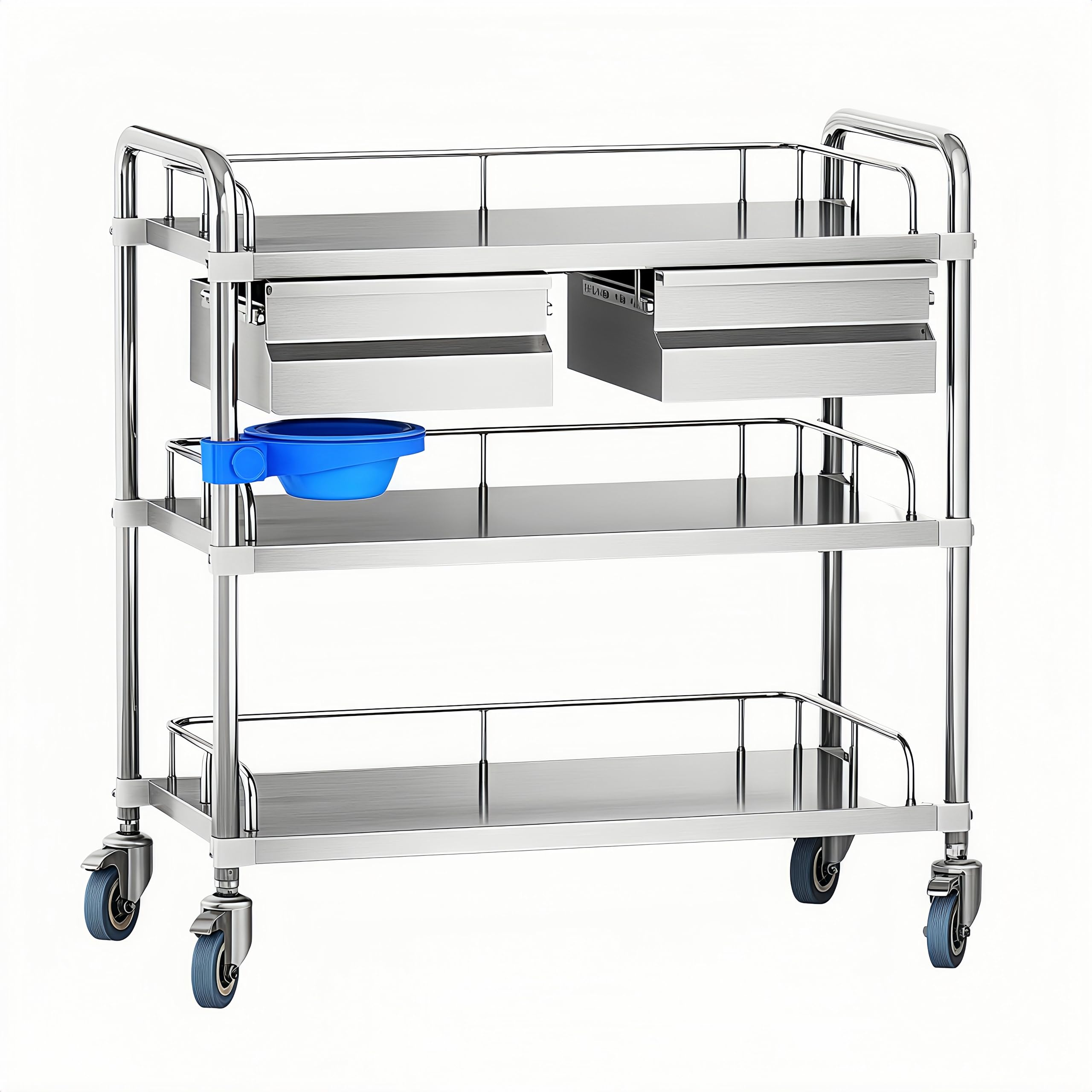医療用ワゴン 医療用トロリー 回診車 介護用 クリニックワゴン-3段 引き出し付き 耐荷重100kg ステンレス鋼 キャスター付き 360回転 組み立ち簡単 実験室