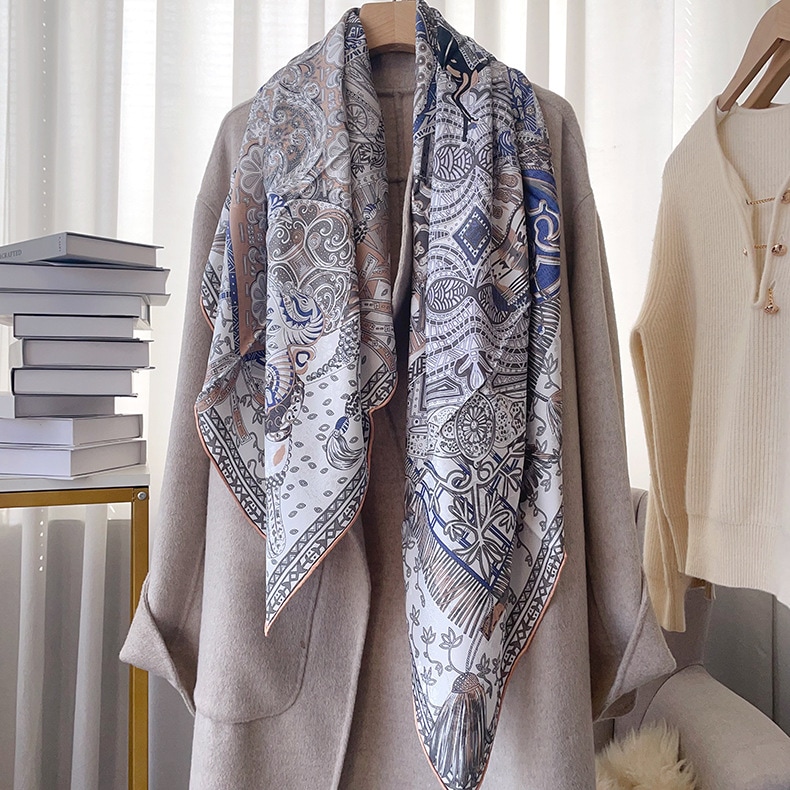 リバーシブル異色シルクフラワーローティーシルク春秋重ポンドおしゃれレディースエレガントストール大判スカーフ