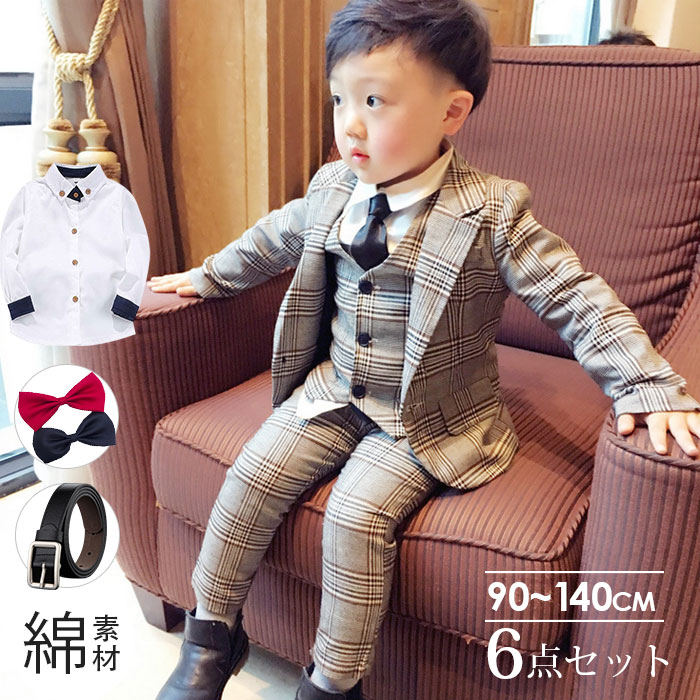 ベルト付き シャツあり 子供スーツ 6点セット 子供 発表会 入学式 スーツ 男の子スーツ キッズ ジュニア 紳士服 七五三 こどもスーツ キッズ 子供服 フォーマルスーツ ベビースーツ 入学式