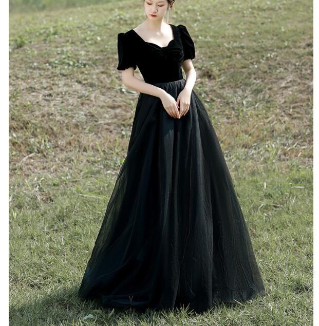 パーティードレス　半袖　黒　着瘦せ　ワンピース　花嫁　ドレス　二次会　結婚式　写真撮影　大きいサイズ