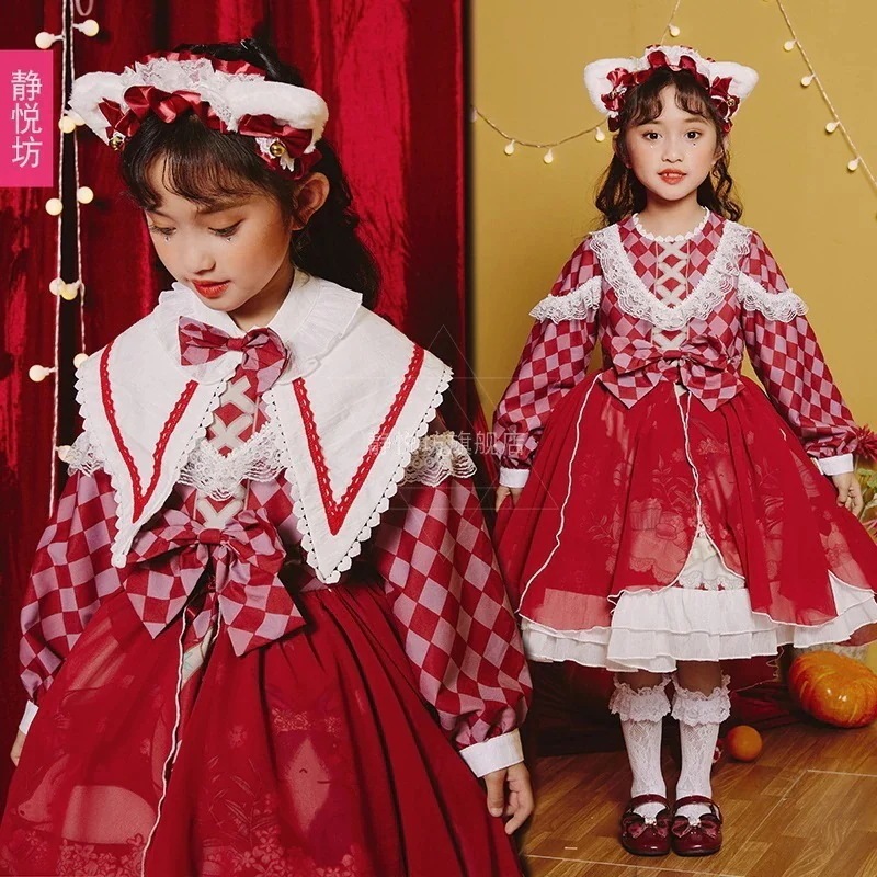 オリジナル新お祝い子供用ロリータスパニッシュドレスプリンセスチュチュスカートレトロ長袖ガールズドレス