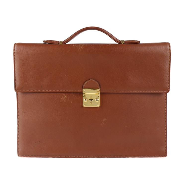 YVES SAINT LAURENT イヴ サンローラン ビジネスバッグ KY 3760 DE 50 ブリーフケース レザー ブラウン ゴールド金具 書類鞄 ヴィンテージ 本物保証 中古
