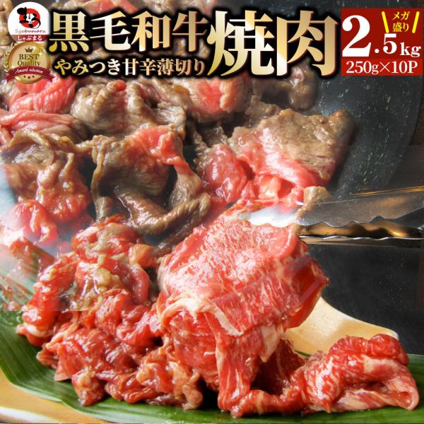 黒毛和牛 切り落とし 牛肉 焼肉 霜降り2.5kg（250g×10）和牛 肉 お歳暮 クリスマス ギフト 食品 お祝い タレ漬け 送料無料 贈り物 贈答 祝い プレゼント牛肉