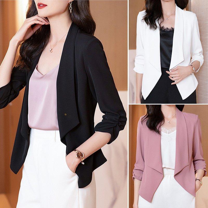 カジュアル 体型カバー アウター ジャケット UV対策 薄手 羽織 きれいめ シフォン 冷房対策 テーラード 春 日焼け防止 七分袖 夏 レディース