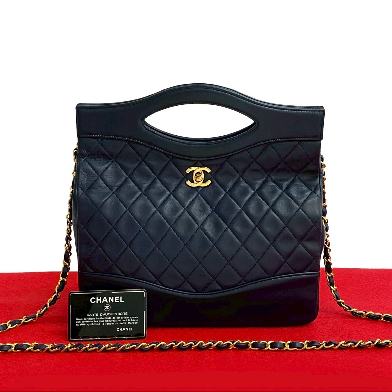 ヴィンテージ マトラッセ ココマークショルダーバッグ ラムスキン ネイビー 36702