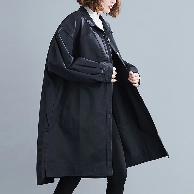 大きいサイズ春トレンチコート新型フリース裏起毛コート女性文芸のゆったりした単列はカジュアルな長袖上着