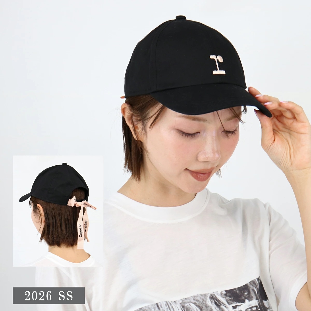 ロゴキャップ A0203R Logo cap with ribbon リボン ベースボールキャップ 帽子 BLACK 黒 レディース ブランド