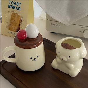 韓国インスタイルブロガープリン犬セラミックカップマグコーヒーカップ漫画カップルウォーターカップミルクカップ蓋付き