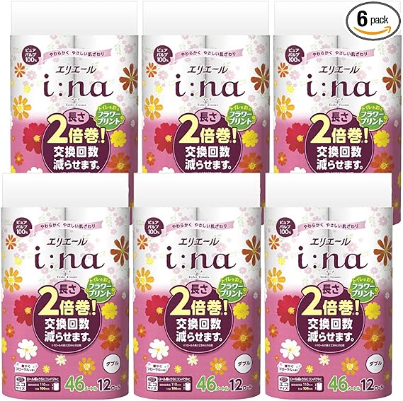 エリエール トイレットペーパー i:na(イーナ) フラワープリント 2倍巻き 46m