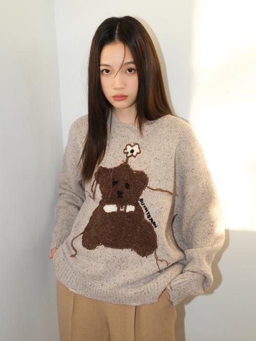 ニット レディース セーター くま 刺繍 かわいい 秋冬 トップス ファッション おしゃれ ラウンドネック 長袖 ベージュ 12,707円
