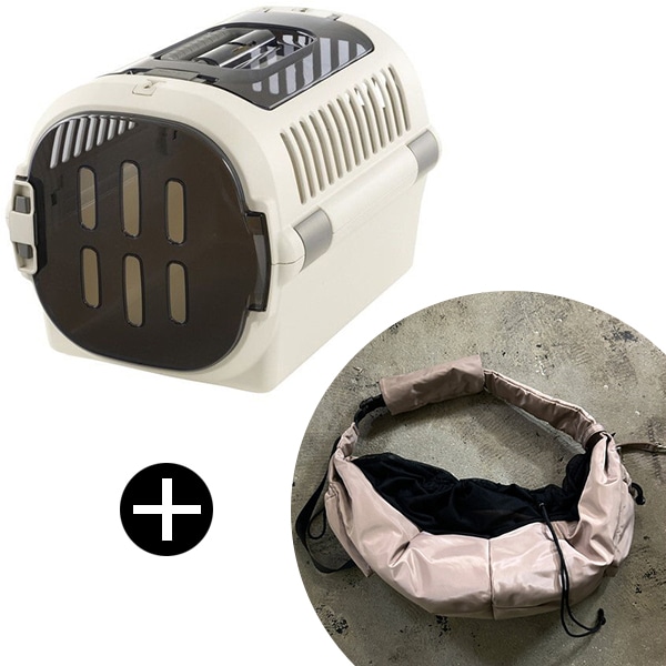 キャンピングキャリーファイン ダブルドア M アイボリー + PUFF PET PUFF SLING P25001-21 ベージュ ペットキャリー セット