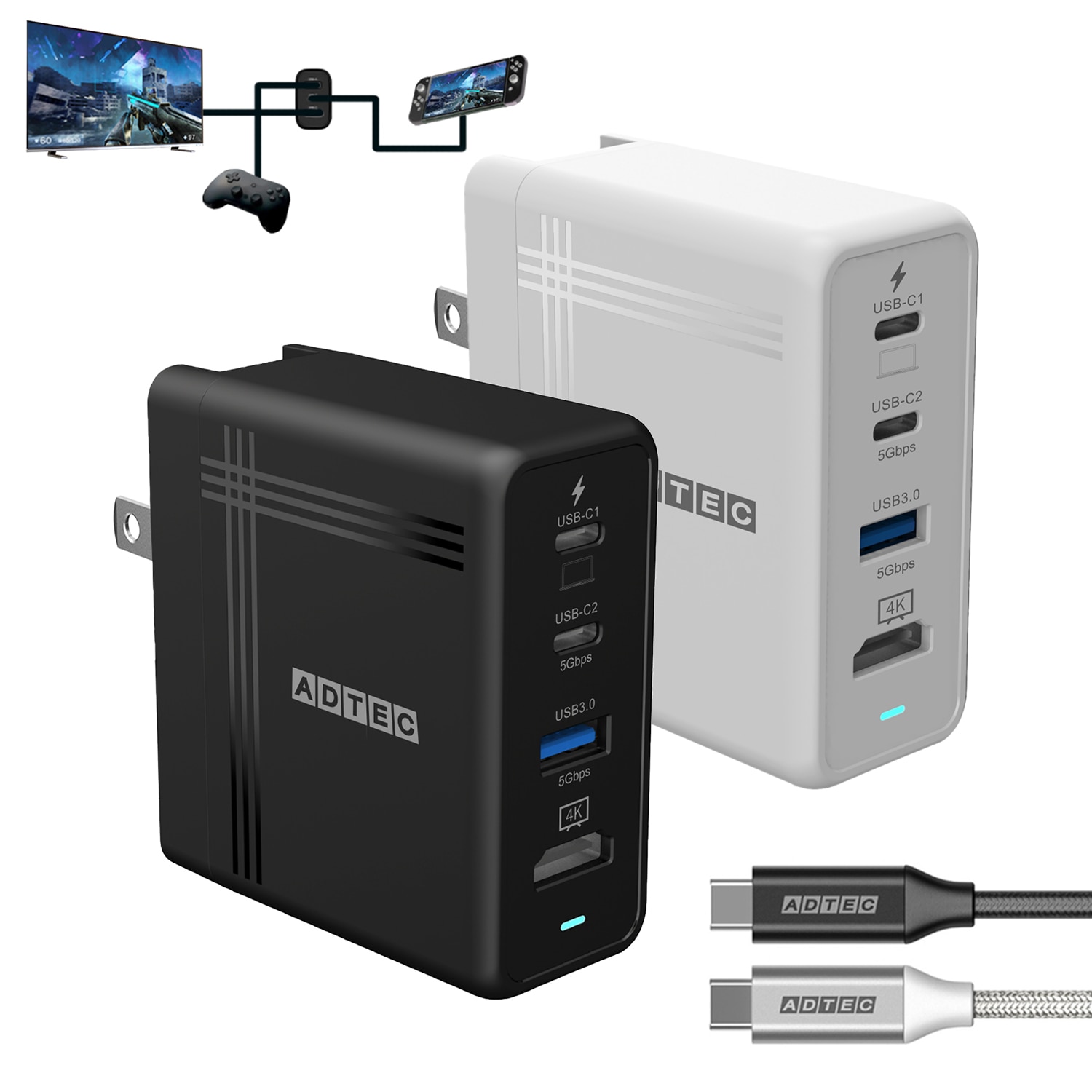 【日本メーカー直販】持ち運べるSwitchドック USBタイプC・タイプA対応PD充電器 34.5W HDMI 4K映像出力対応 急速充電 コンパクト iPhone・Switch対応 ACアダプター